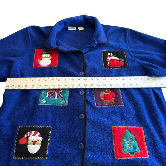 Classic Elements Woman size 2X royal blue appliquéd button front holiday fleece - Picture 6 of 10